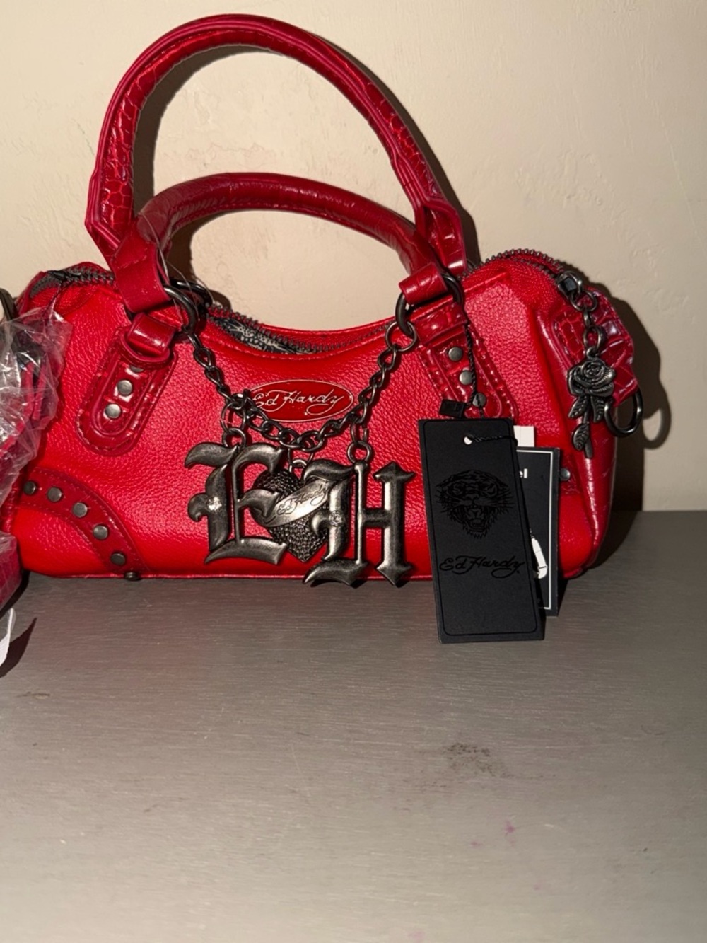 Ed Hardy Red Mini Bag with Signature EH Charm